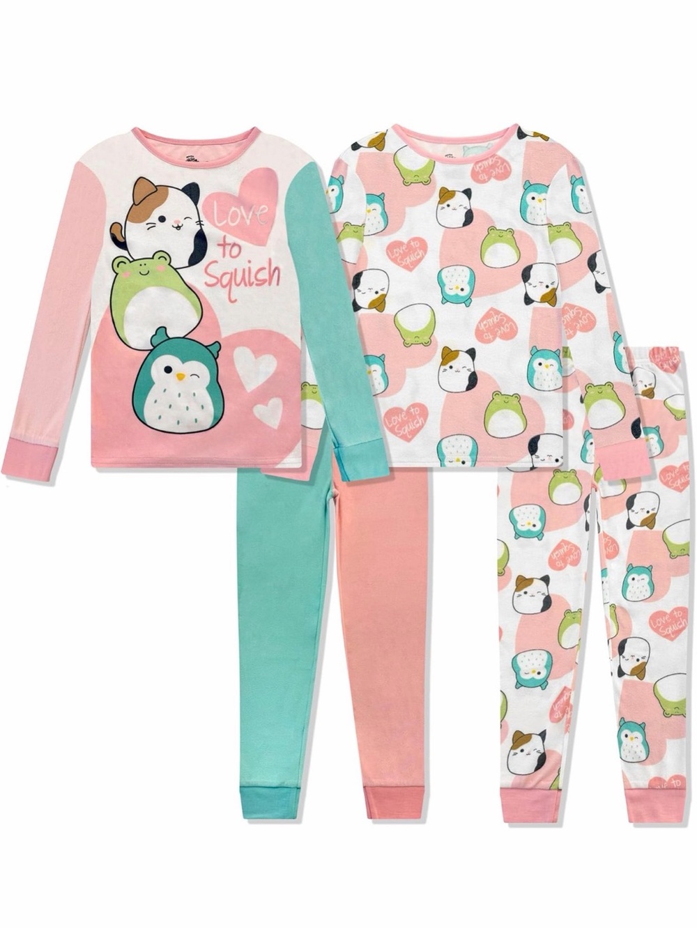 Squishmallows Pink & Teal Kids 2-Pack Pajama Set - Cute Character Print